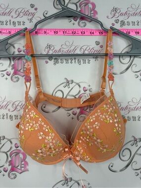 Bra flowers Embroidered Floral Balconette Bra in Peach with Multicolor Accents